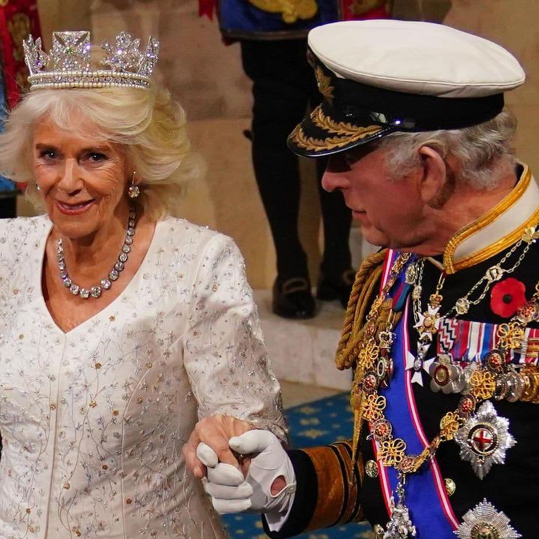 Queen Camilla rewears her coronation gown with the Diamond Diadem