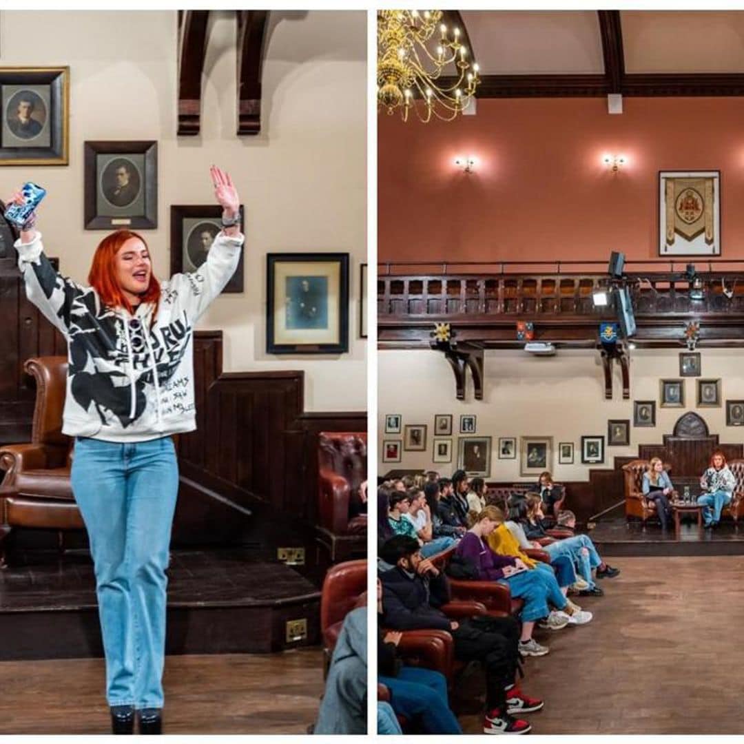 Check out exclusive photos of Bella Thorne speaking at The Cambridge Union