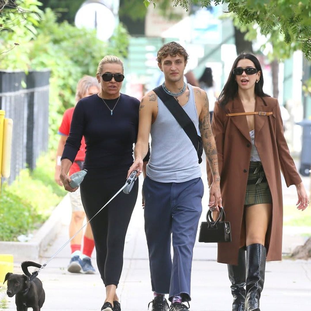 Dua Lipa looked fall ready while on a stroll with boyfriend Anwar and Yolanda Hadid