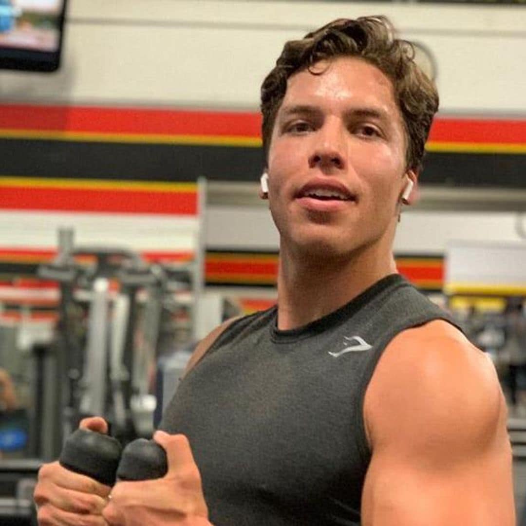 Arnold Schwarzenegger’s lookalike son Joseph Baena tries to crack an egg with his bicep