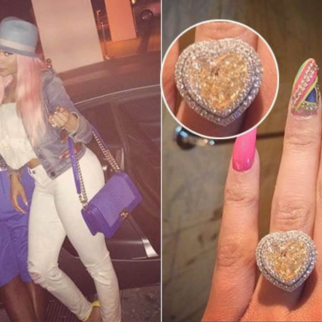 Nicki Minaj shows off huge heart-shaped ring, hints at engagement