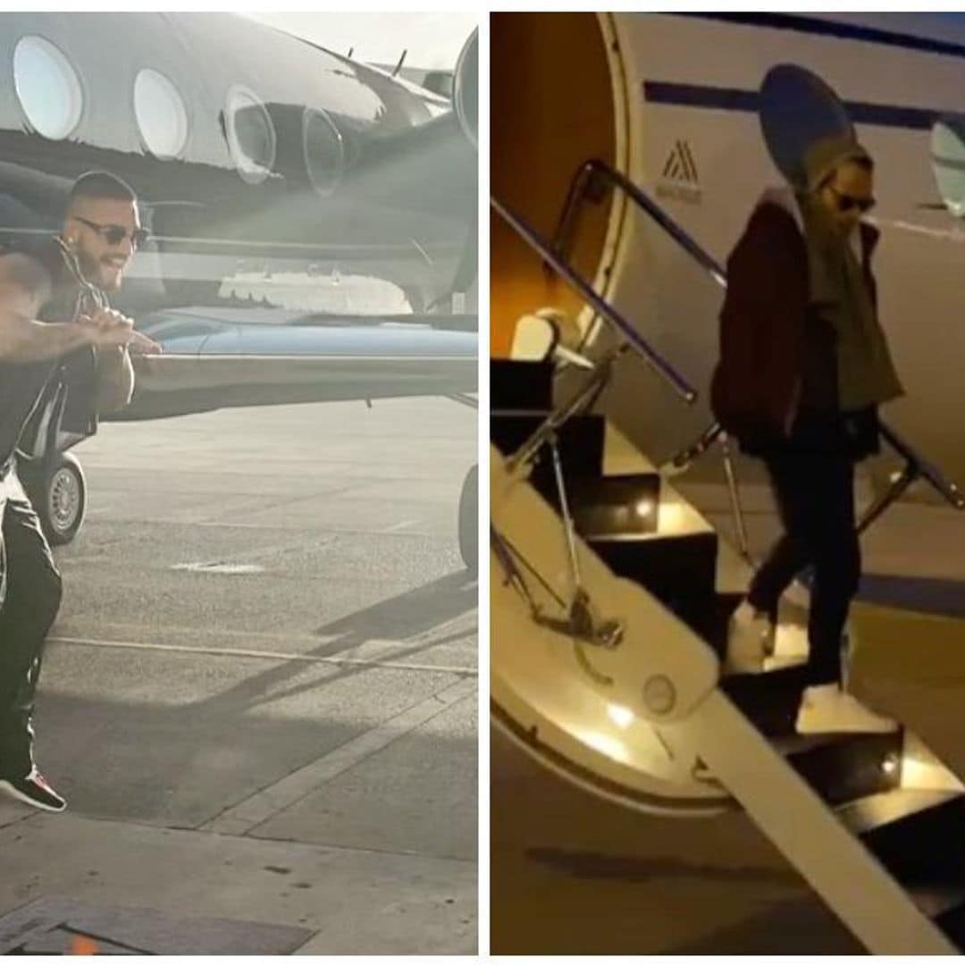 Marc Anthony and Maluma show off very different ways of exiting a private jet