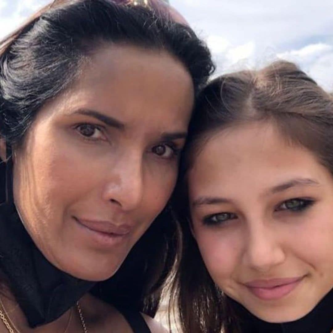 Padma Lakshmi and daughter Krishna Thea pose on Paris vacation