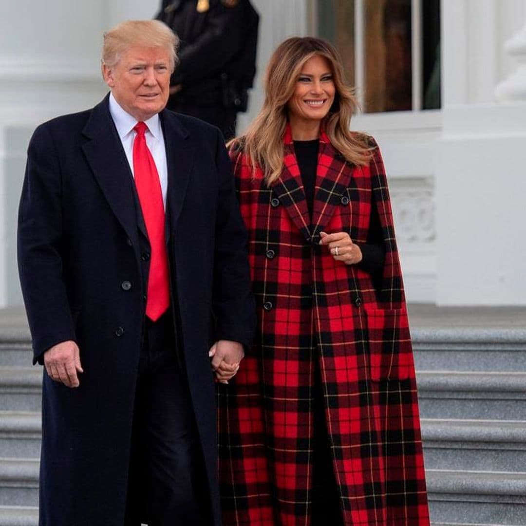 First Lady Melania Trump and President Trump twin in tuxedos for 2020 Christmas portrait