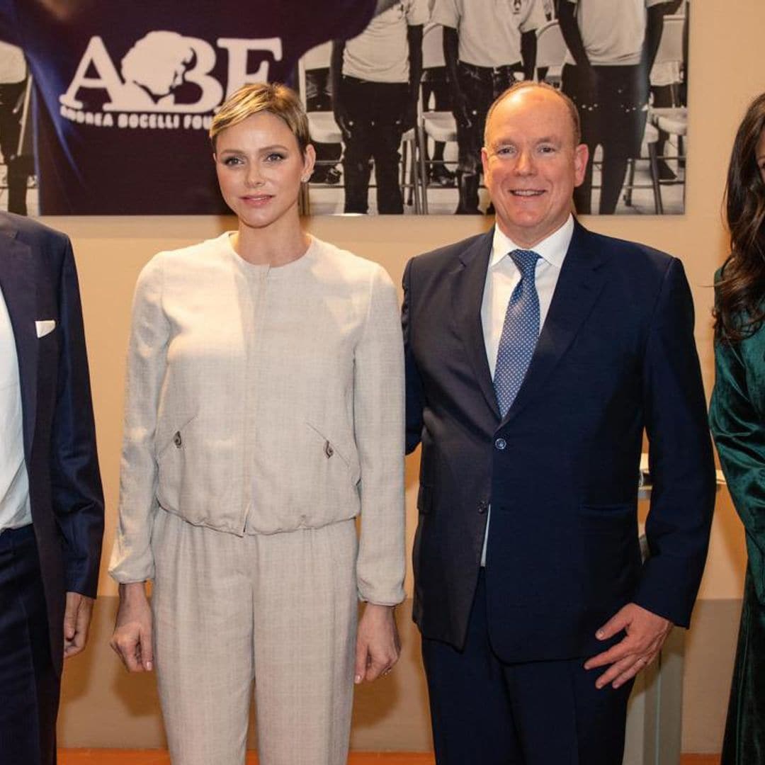 Prince Albert and Princess Charlene meet with Andrea Bocelli in Florence