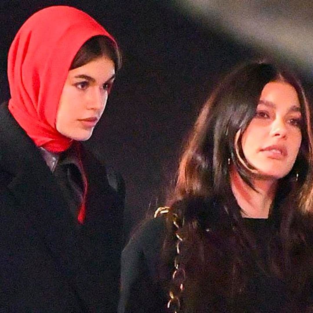 Kaia Gerber and Camila Morrone twin in black coats in NYC