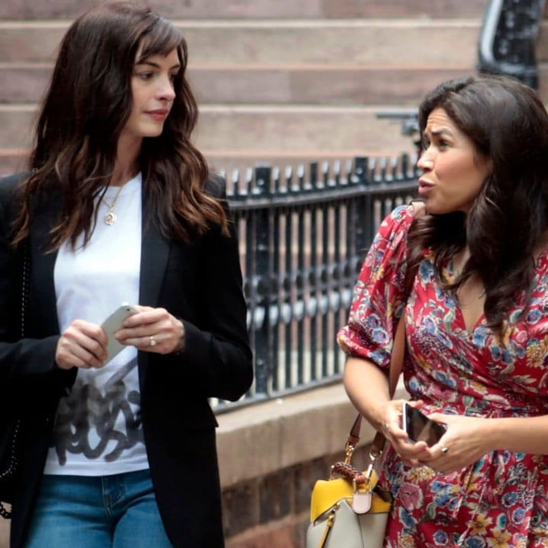 Anne Hathaway and America Ferrera look unrecognizable while filming their latest project in NYC