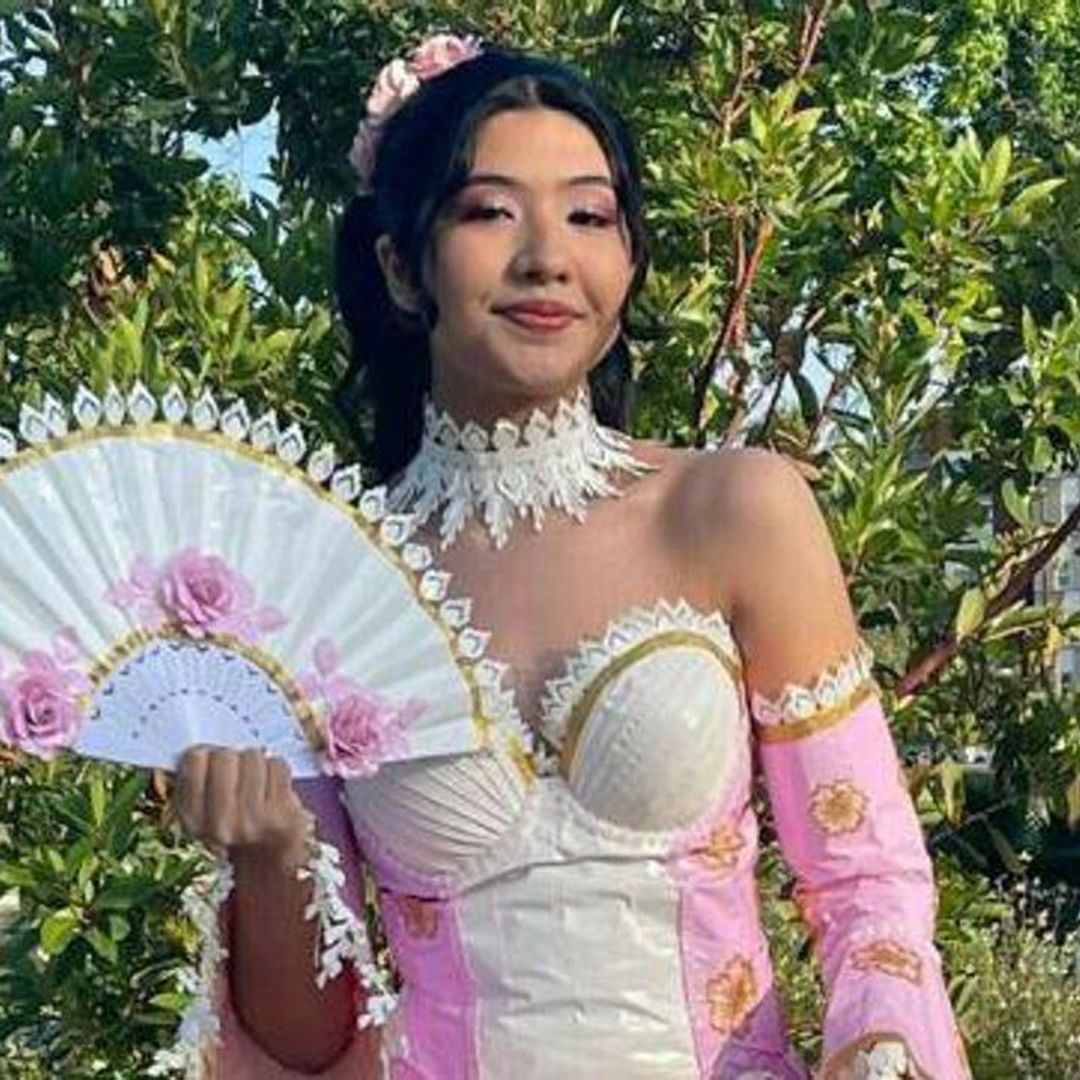 This 18th-century French art-inspired prom dress is made out of duct tape