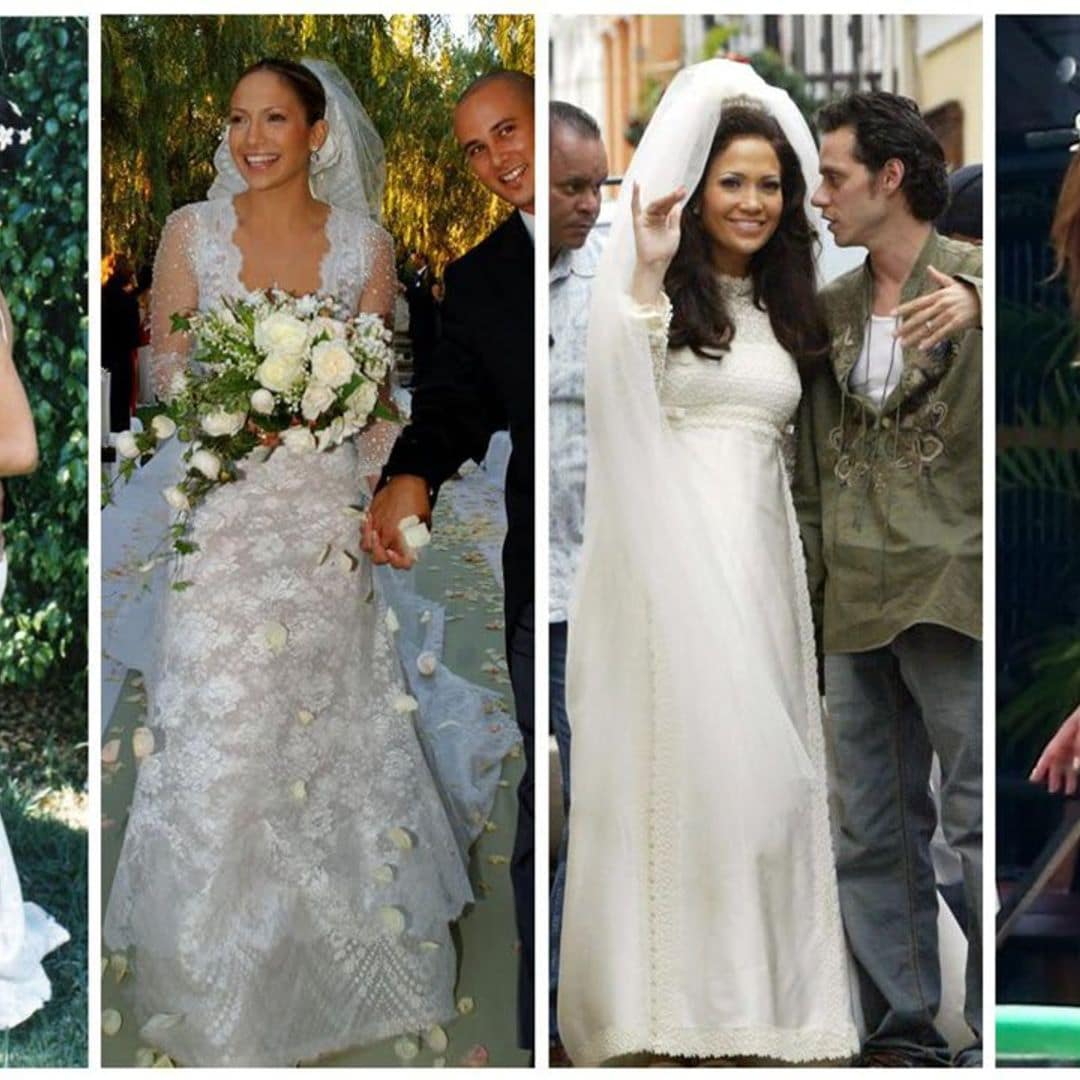 From movies to real life: the wedding dresses Jennifer Lopez has worn to the altar