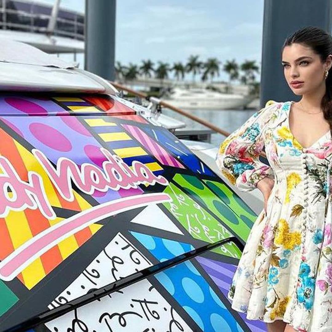 Nadia Ferreira shows off Marc Anthony’s yacht’s colorful makeover