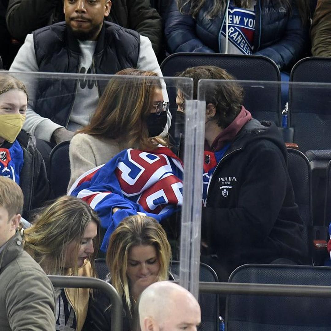 Zendaya and Tom Holland attend the Rangers Game while wearing matching jerseys