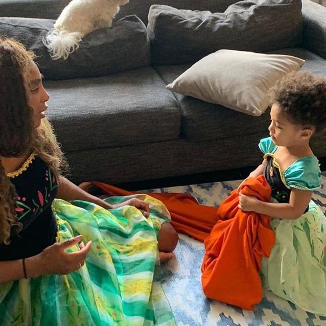 Serena Williams and her daughter Olympia are two beauties in matching Belle costumes for a fun play day