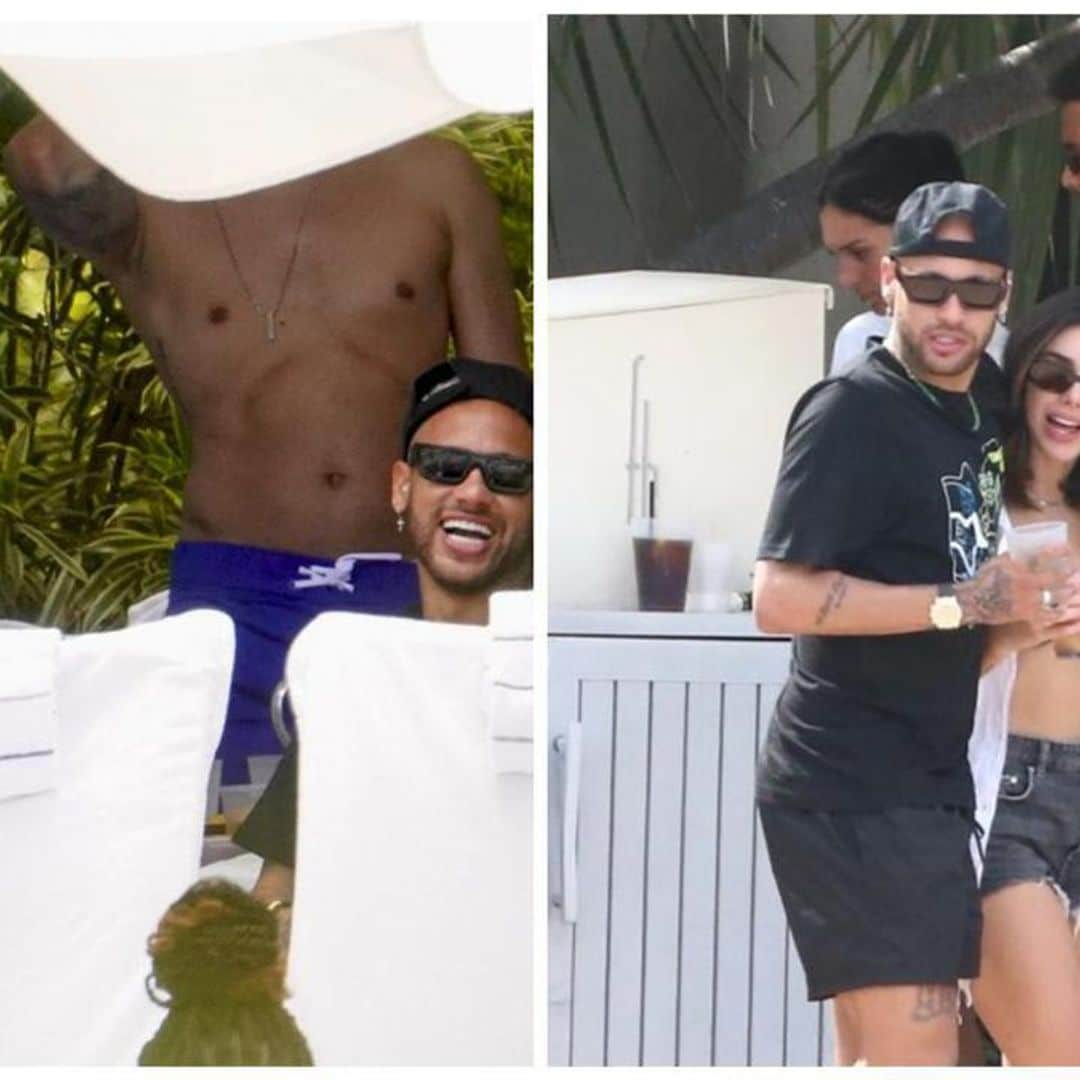 Neymar & his girlfriend Bruna Biancardi cuddle at the pool