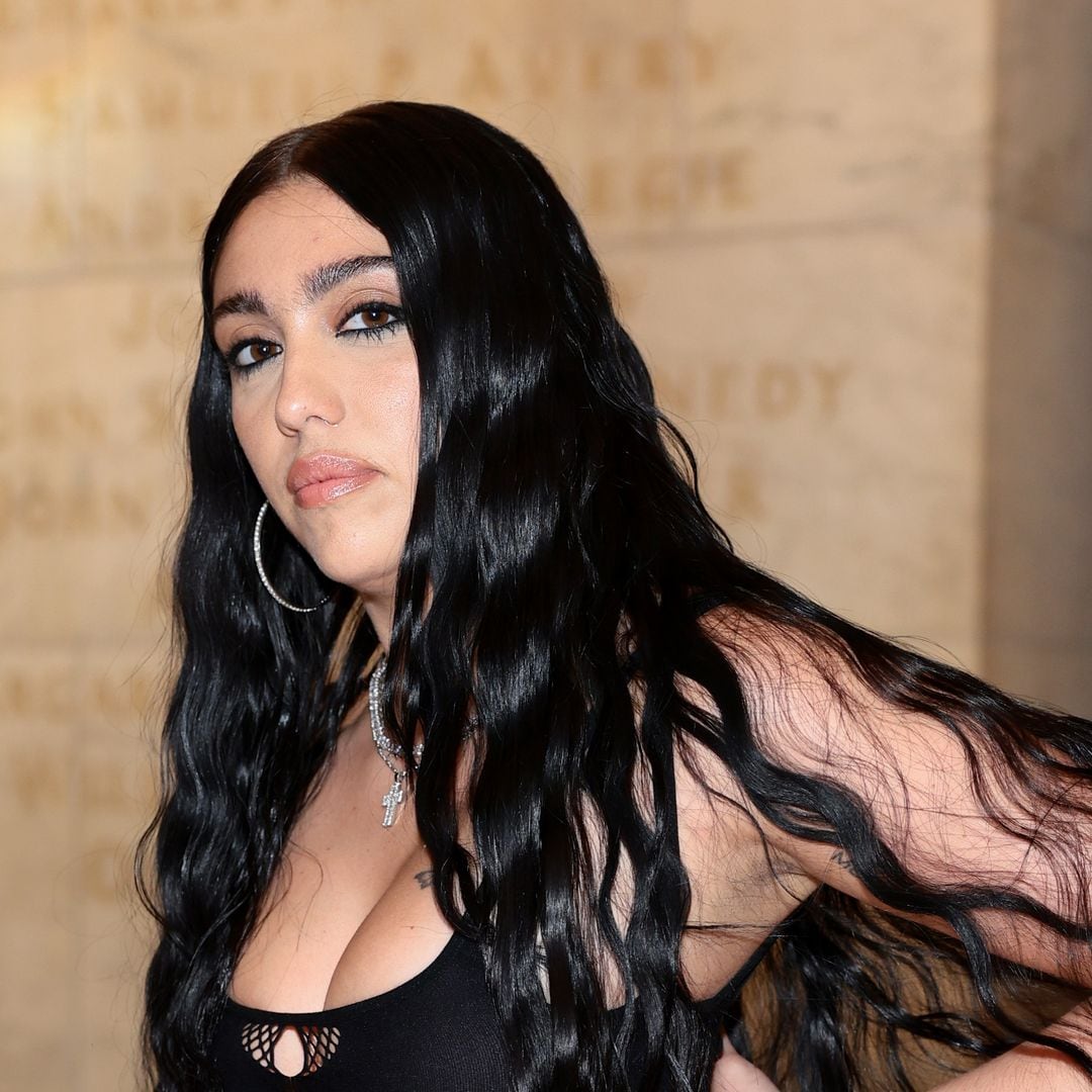 Lourdes Leon poses in fishnet cut-out dress at Marc Jacobs show in New York City