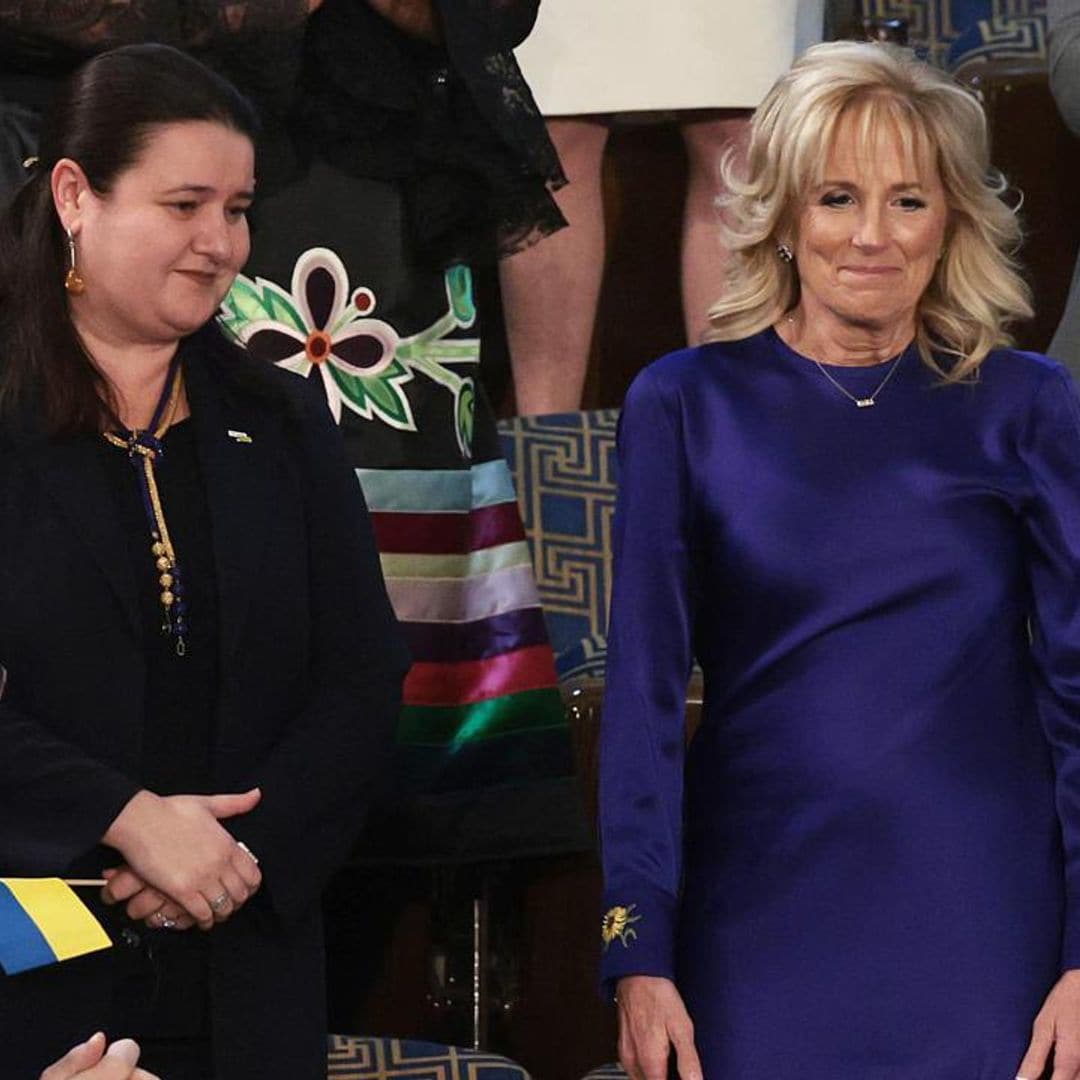 First lady Jill Biden shows support for Ukraine in a stunning blue dress and sunflower cufflinks