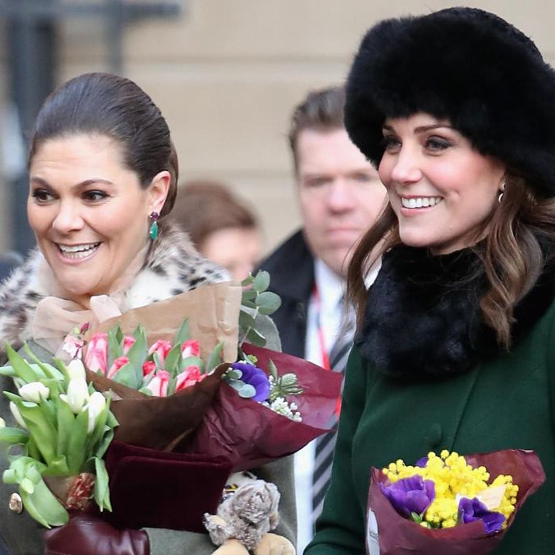 Crown Princess Victoria and Kate Middleton have twinning style moment working from home