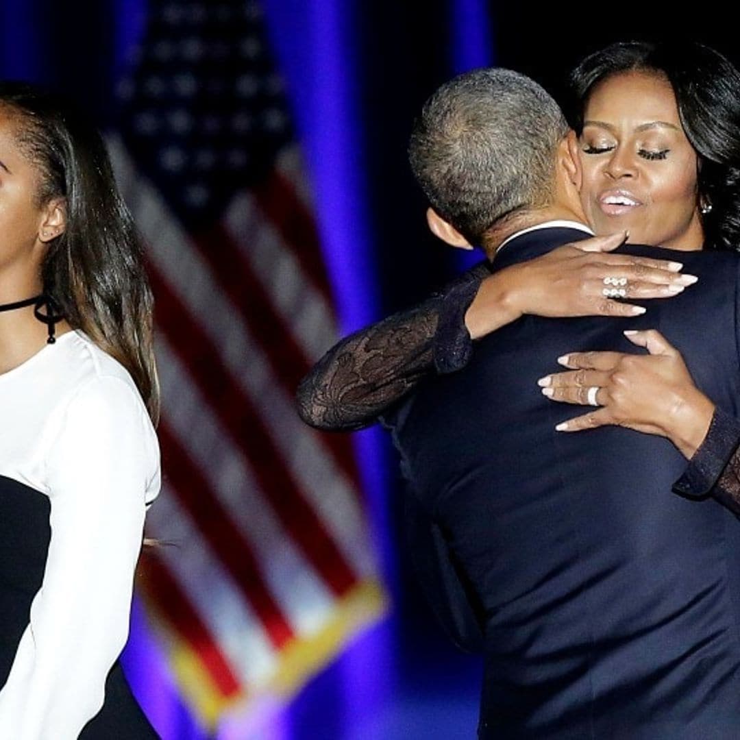 Michelle Obama and daughter Malia support Barack Obama at his emotional farewell speech