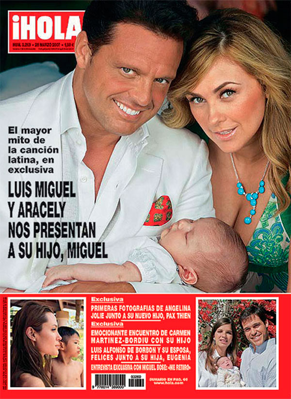 Portada de Hola en la que Luis Miguel y Aracely Arámbula presentaron a su hijo Miguel 