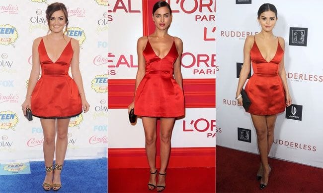 Selena Gomez Red Satin Short Cocktail Dress